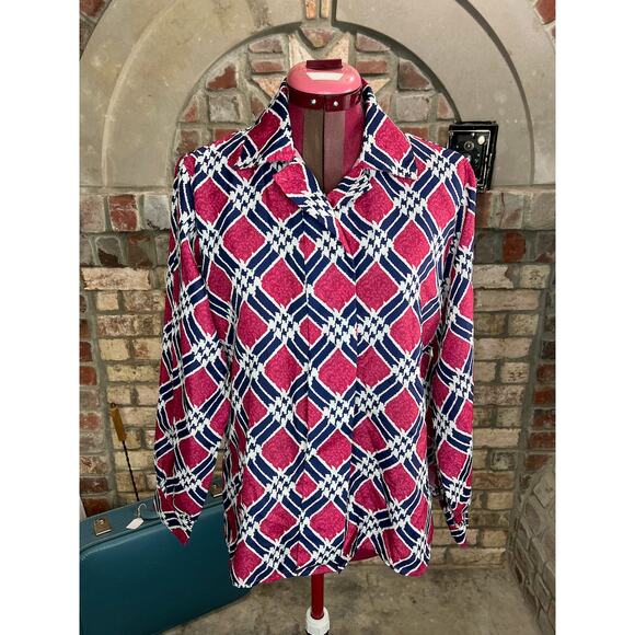 Blouse button down hidden button front pink blue - Picture 1 of 10